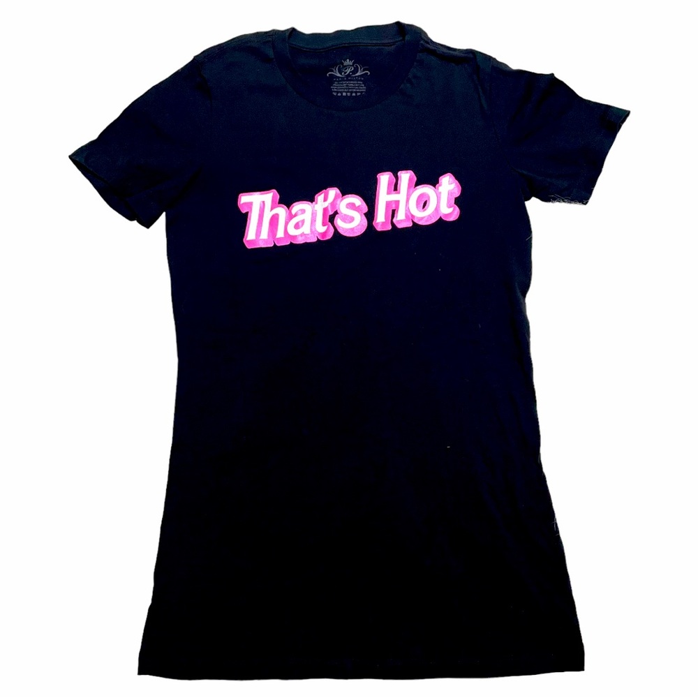 Paris Hilton “That’s Hot” Slogan Tee bundle with pink aviator shades .